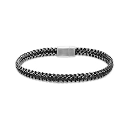 Men's Black Cord Wheat Chain Bracelet Stainless Steel 8.5&quot;