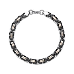 Solid Link Chain Bracelet 6mm Stainless Steel with Black & Yellow Ion Plating 8.5&quot;