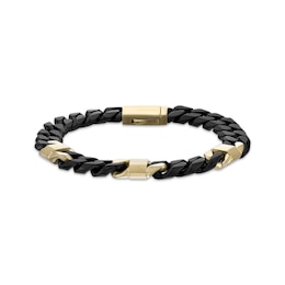 Matte Cuban Chain & Mariner Link Station Bracelet 8mm Black & Yellow Ion-Plated Solid Stainless Steel 8.5"