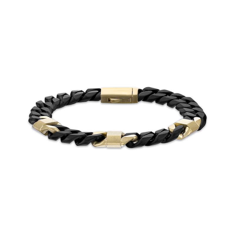 Main Image 1 of Solid Matte Cuban Chain & Mariner Link Station Bracelet 8mm Black & Yellow Ion-Plated Stainless Steel 8.5&quot;