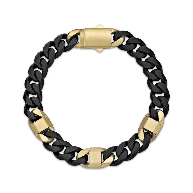 Main Image 2 of Solid Matte Cuban Chain & Mariner Link Station Bracelet 8mm Black & Yellow Ion-Plated Stainless Steel 8.5&quot;