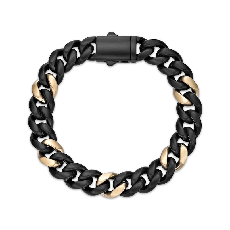 Main Image 2 of Solid Matte Cuban Chain Bracelet 8.5mm Black & Yellow Ion-Plated Stainless Steel 8.5&quot;