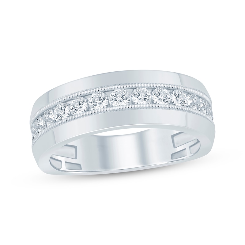 Main Image 1 of Men's Round-Cut Diamond Wedding Band 1 ct tw 10K White Gold