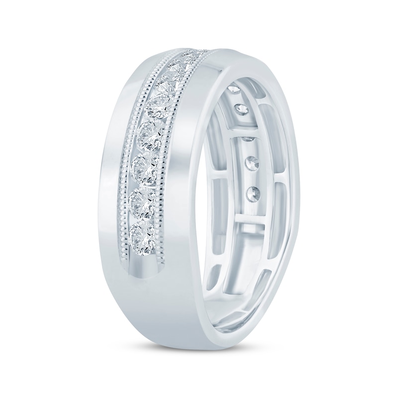 Main Image 2 of Men's Round-Cut Diamond Wedding Band 1 ct tw 10K White Gold