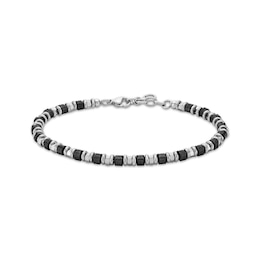 Men's Angled Bead Bracelet Stainless Steel & Black Ion Plating 8&quot;