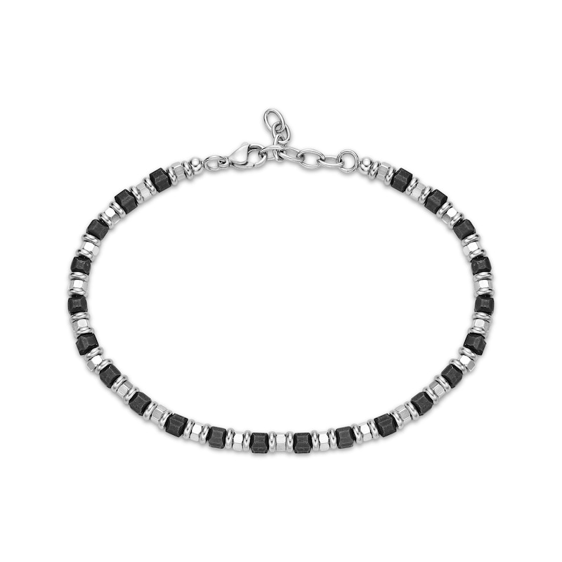 Main Image 2 of Men's Angled Bead Bracelet Stainless Steel & Black Ion Plating 8&quot;