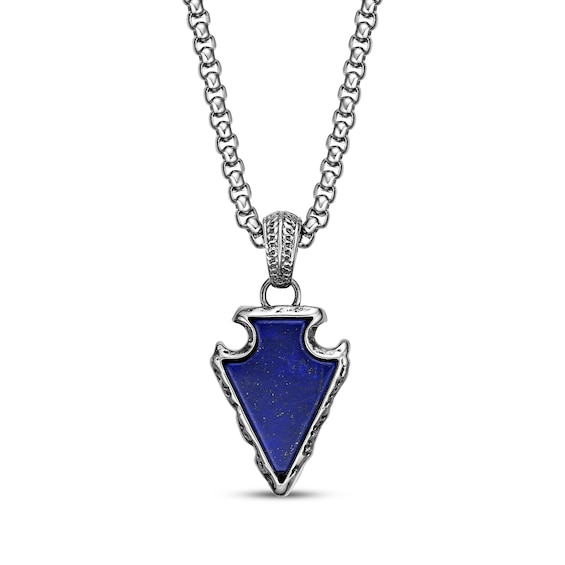 Men's Lapis Lazuli Arrowhead Necklace Stainless Steel 24"