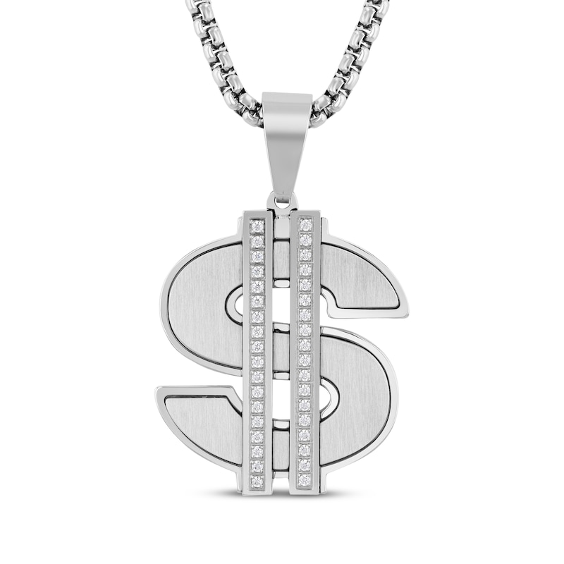 Main Image 1 of Men's Dollar Sign Necklace 1/3 ct tw Stainless Steel 24&quot;