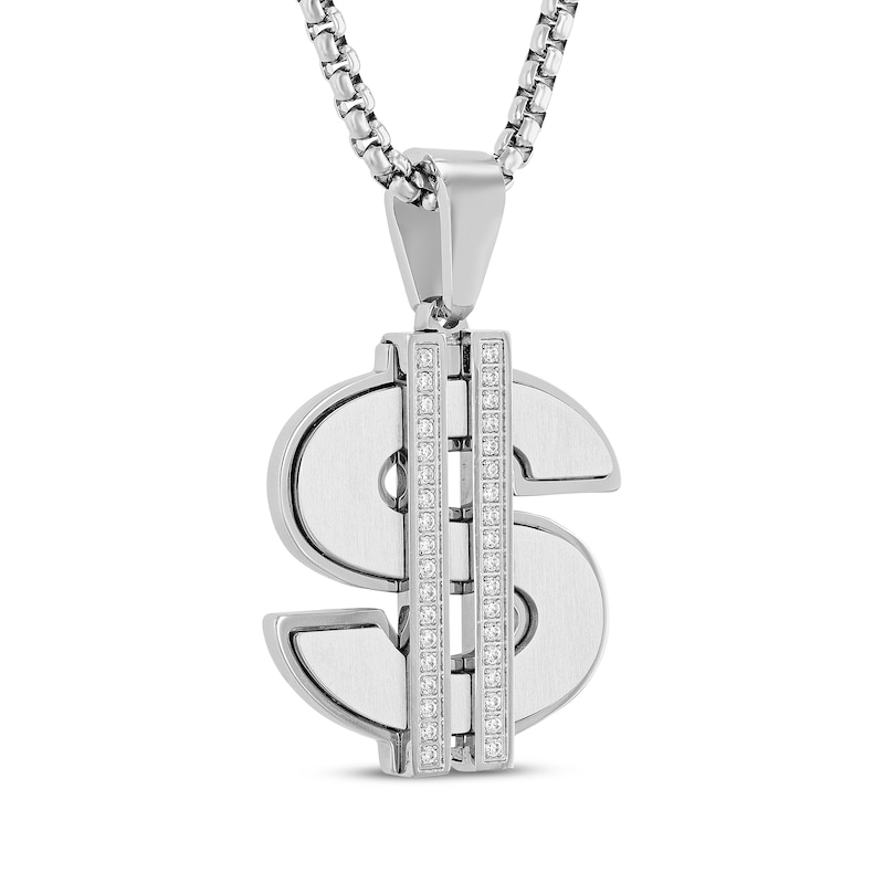 Main Image 2 of Men's Dollar Sign Necklace 1/3 ct tw Stainless Steel 24&quot;