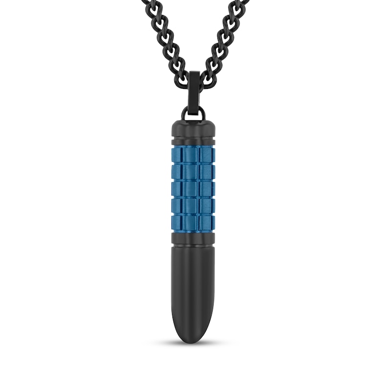 Main Image 1 of Men's Scored Tube Necklace Black & Blue Ion-Plated Stainless Steel 24&quot;