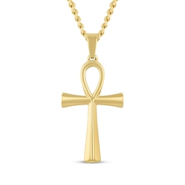 Men's Ankh Necklace Yellow Ion Plated Stainless Steel 24&quot;