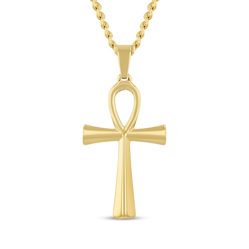 Men's Ankh Necklace Yellow Ion Plated Stainless Steel 24"