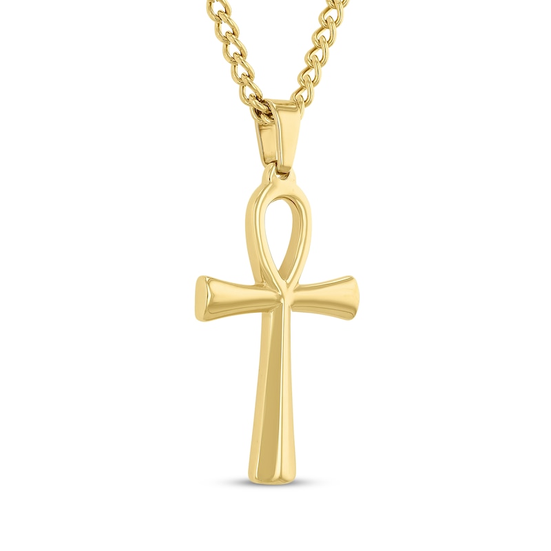 Men's Ankh Necklace Yellow Ion Plated Stainless Steel 24"