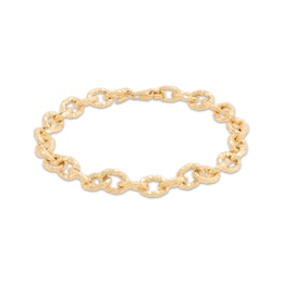 Diamond-Cut Oval Link Bracelet Hollow 14K Yellow Gold 7.5&quot;