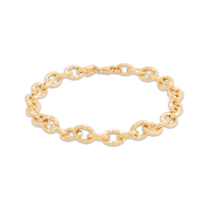 Main Image 1 of Diamond-Cut Oval Link Bracelet Hollow 14K Yellow Gold 7.5&quot;