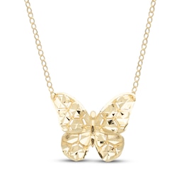 Italian Brilliance Butterfly Necklace Semi-Solid 14K Yellow Gold 18&quot;