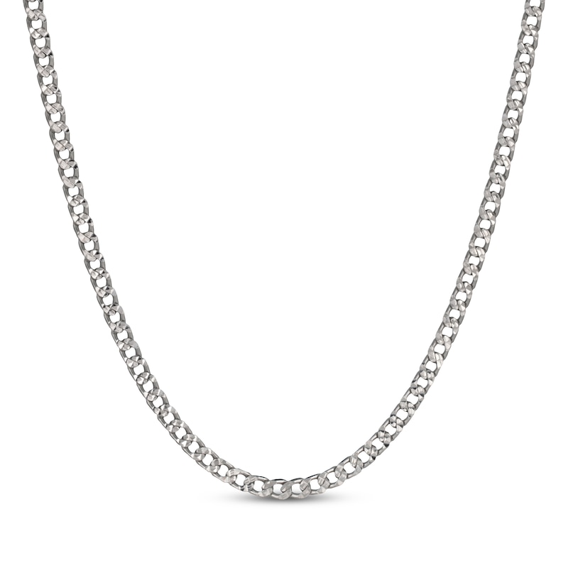 Main Image 1 of Solid Diamond-Cut Curb Chain Necklace 3.6mm Sterling Silver 20&quot;