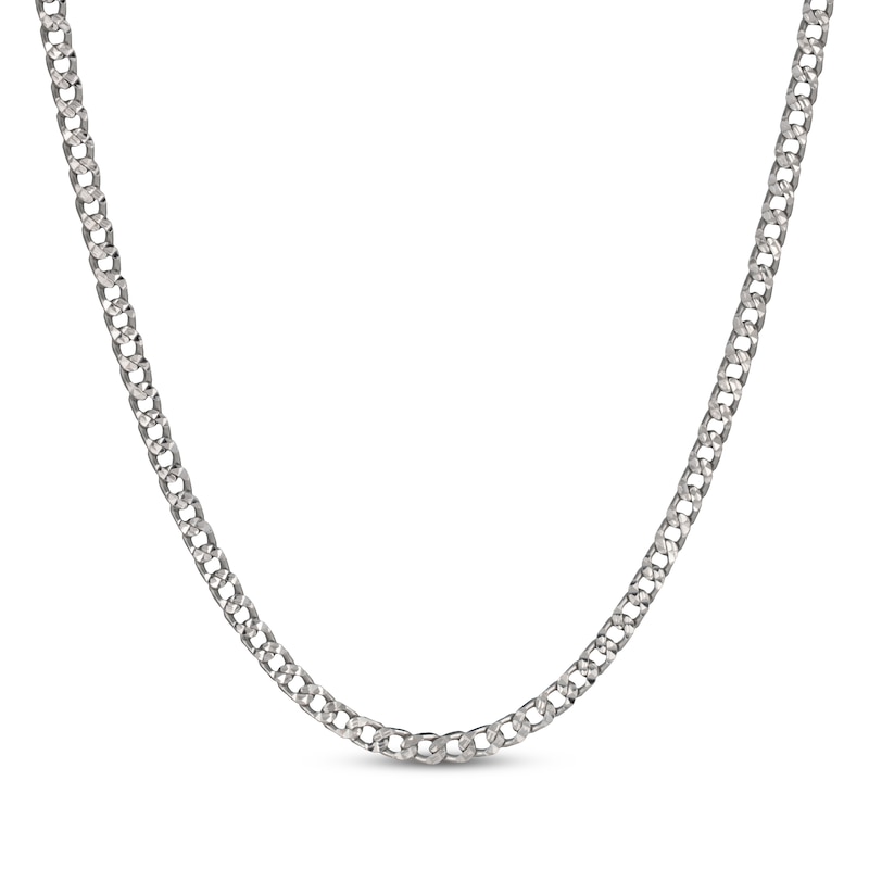 Main Image 1 of Solid Diamond-Cut Curb Chain Necklace 3.6mm Sterling Silver 18&quot;