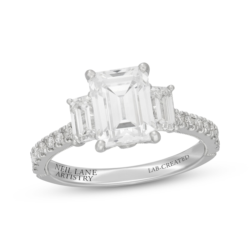 Main Image 1 of Neil Lane Artistry Emerald-Cut Lab-Grown Diamond Three-Stone Engagement Ring 3 ct tw 14K White Gold