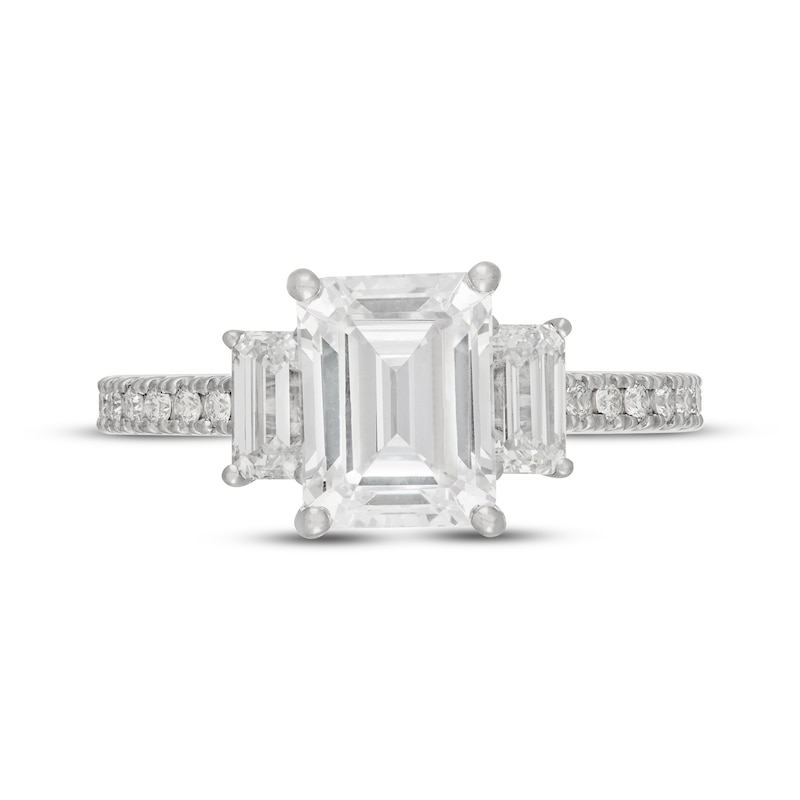 Main Image 3 of Neil Lane Artistry Emerald-Cut Lab-Grown Diamond Three-Stone Engagement Ring 3 ct tw 14K White Gold