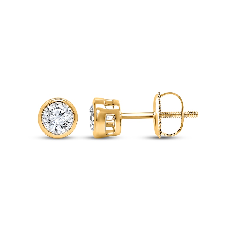 Main Image 1 of Lab-Grown Diamonds by KAY Round-Cut Bezel-Set Solitaire Stud Earrings 1/2 ct tw 14K Yellow Gold (F/SI2)