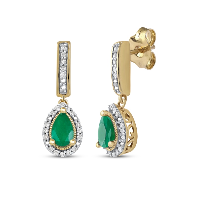 Main Image 1 of Emerald & Diamond Earrings 1/10 ct tw 10K Yellow Gold