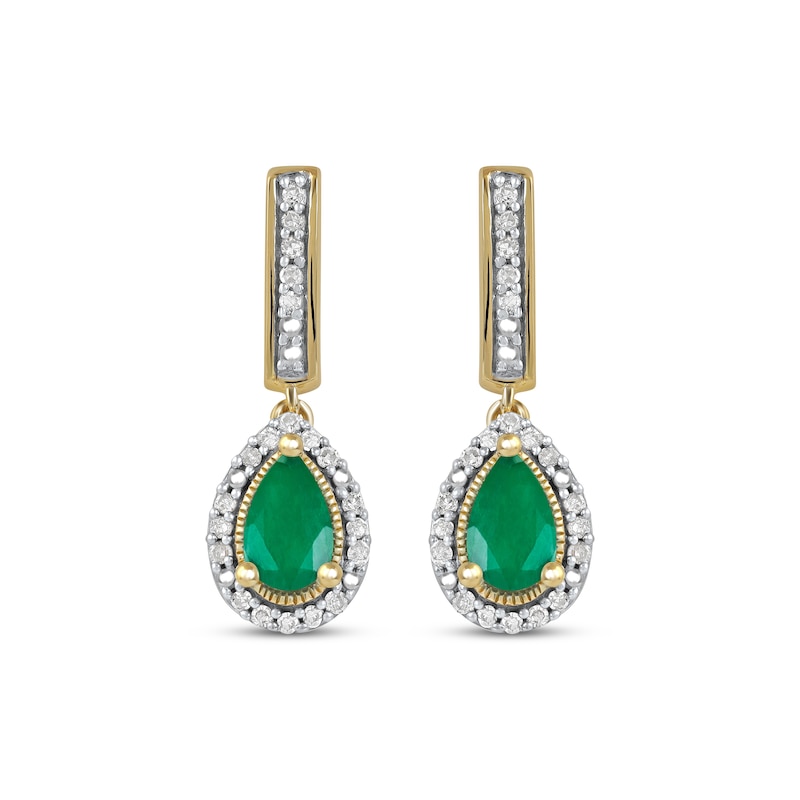 Main Image 2 of Emerald & Diamond Earrings 1/10 ct tw 10K Yellow Gold