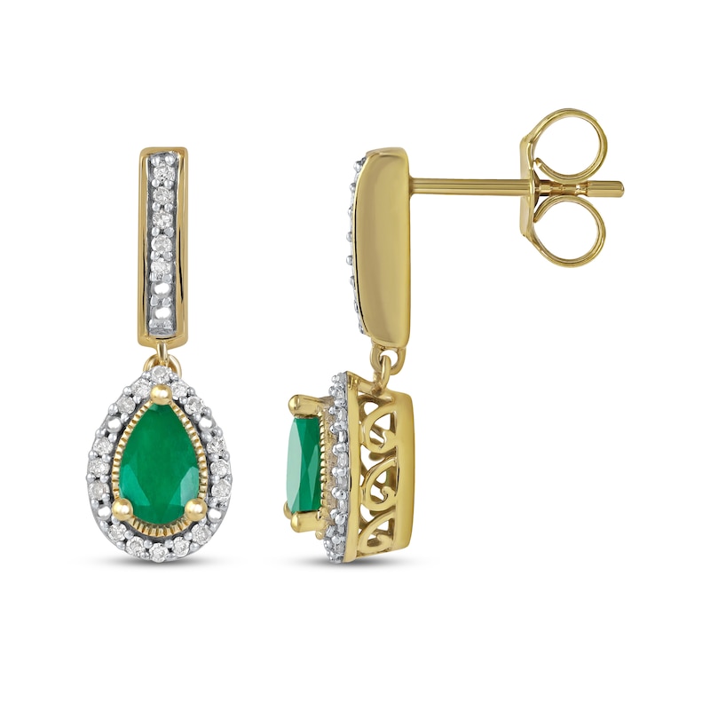 Main Image 3 of Emerald & Diamond Earrings 1/10 ct tw 10K Yellow Gold