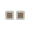 Thumbnail Image 2 of Men's Square-Cut Brown & Round-Cut White Diamond Halo Stud Earrings 1 ct tw 10K Yellow Gold