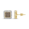 Thumbnail Image 3 of Men's Square-Cut Brown & Round-Cut White Diamond Halo Stud Earrings 1 ct tw 10K Yellow Gold