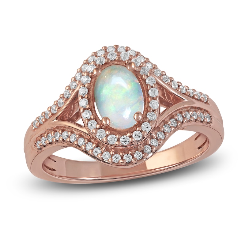 Main Image 1 of Ethiopian Opal & Diamond Ring 1/4 ct tw 10K Rose Gold