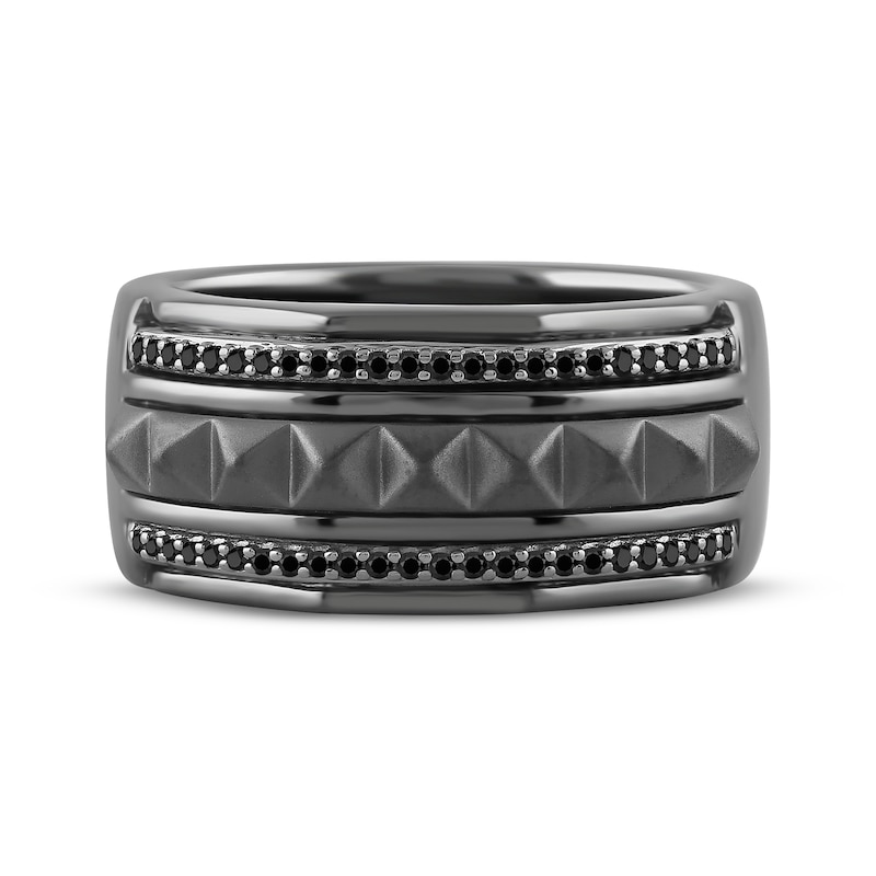 Main Image 4 of Ink & Ice Men's Black Diamond Stud Ring 1/5 ct tw Black Rhodium-Plated Sterling Silver