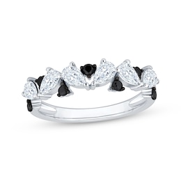 Now + Forever Pear-Shaped White Diamond & Black Diamond Anniversary Ring 1 ct tw 14K White Gold