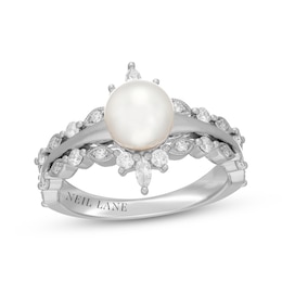 Neil Lane Cultured Akoya Pearl & Diamond Engagement Ring 1/2 ct tw 14K White Gold