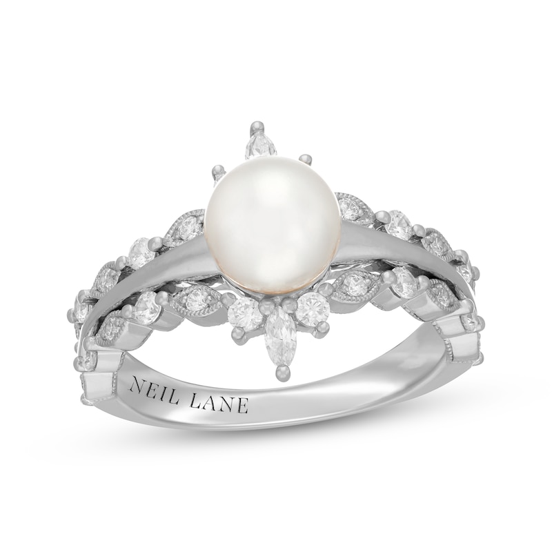 Main Image 1 of Neil Lane Cultured Akoya Pearl & Diamond Engagement Ring 1/2 ct tw 14K White Gold