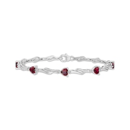 Heart-Shaped Lab-Created Ruby & White Lab-Created Sapphire Line Bracelet Sterling Silver 7.25&quot;