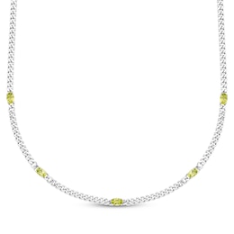 Oval-Cut Peridot Station Curb Chain Necklace Sterling Silver 15.8&quot;