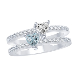 Heart Birthstone Double Shank Couple's Ring (2 Stones)