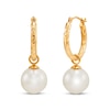 Thumbnail Image 1 of Cultured Pearl Diamond-Cut Hoop Dangle Earrings 10K Yellow Gold