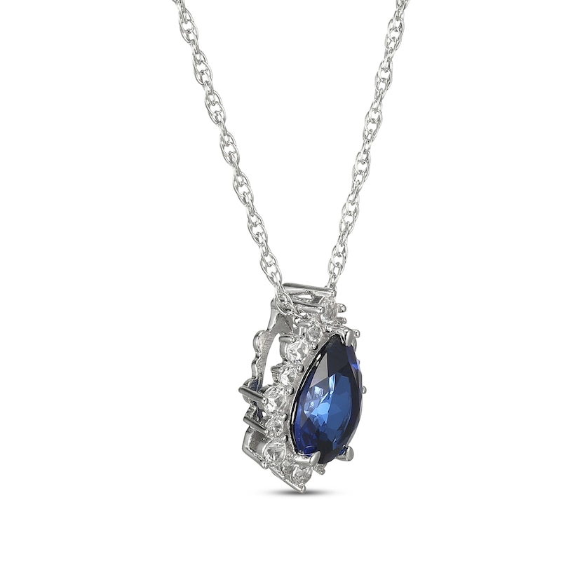 Pear-Shaped Blue Lab-Created Sapphire & White Lab-Created Sapphire Necklace Sterling Silver 18"