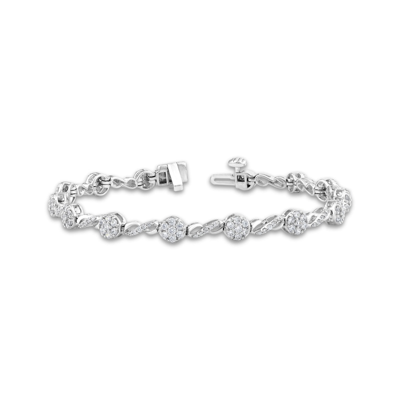 Diamond Flower & Infinity Link Bracelet 2 ct tw 10K White Gold 7.25"