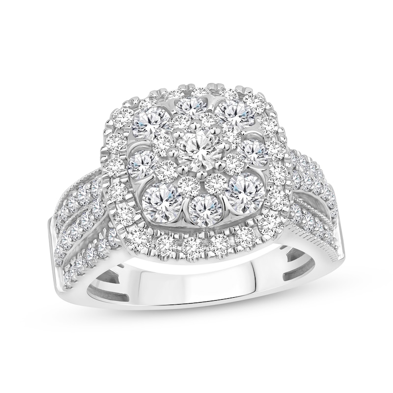 Main Image 1 of Multi-Diamond Center Cushion-Frame Engagement Ring 2 ct tw 14K White Gold