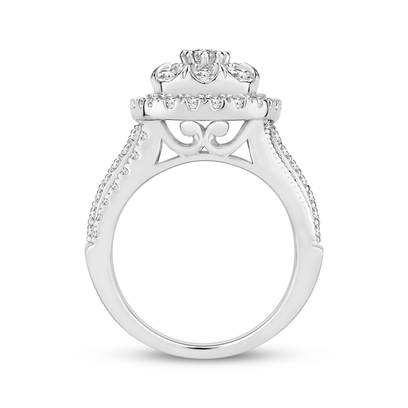 Multi-Diamond Center Cushion-Frame Engagement Ring 2 ct tw 14K White ...