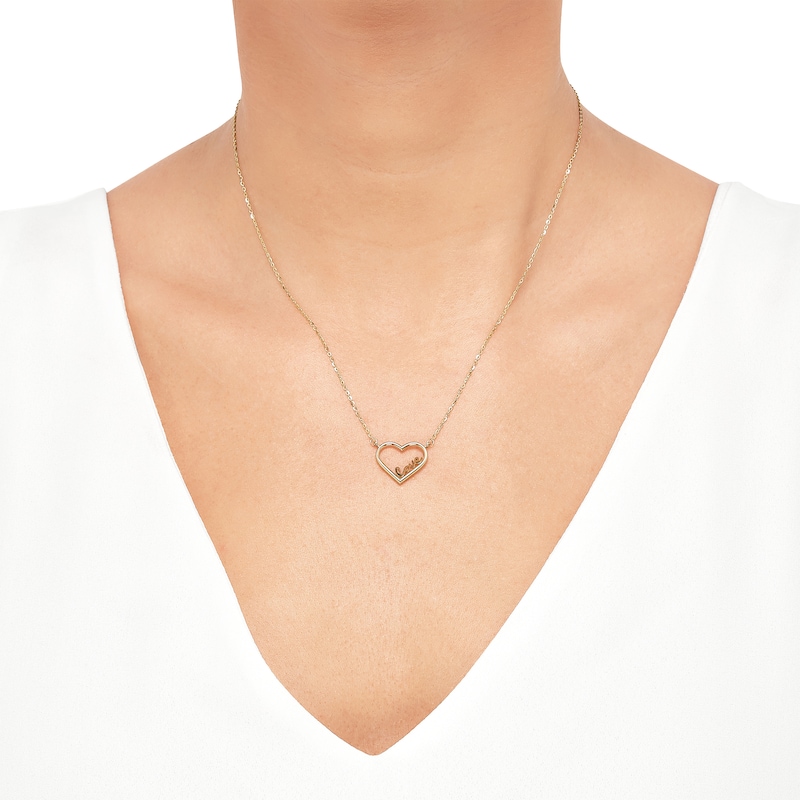 "Love" Heart Necklace 14K Yellow Gold 17"