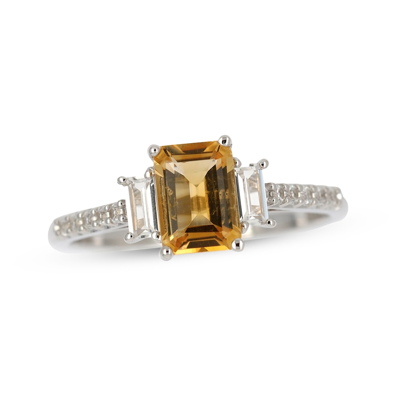 Emerald-Cut Citrine & White Lab-Created Sapphire Ring Sterling Silver | Kay