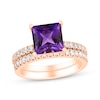 Thumbnail Image 1 of Square-Cut Amethyst & Diamond Bridal Set 1/2 ct tw 14K Rose Gold