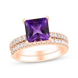 Square-Cut Amethyst & Diamond Bridal Set 1/2 ct tw 14K Rose Gold