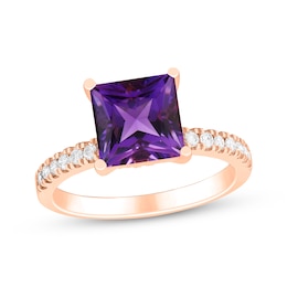 Square-Cut Amethyst & Diamond Engagement Ring 1/3 ct tw 14K Rose Gold