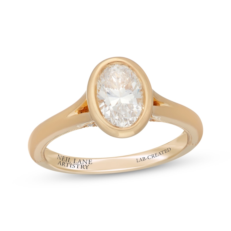 Main Image 1 of Neil Lane Artistry Oval-Cut Lab-Grown Diamond Bezel-Set Engagement Ring 1 ct tw 14K Yellow Gold