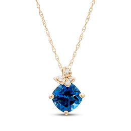 Cushion-Cut London Blue Topaz & Diamond Accent Butterfly Necklace 10K Yellow Gold 18&quot;